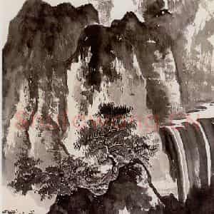 谢稚柳《深山飞瀑图》国画山水作品图片鉴赏