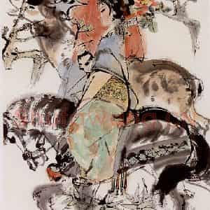 程十发《钟馗春游图》国画人物作品图片鉴赏