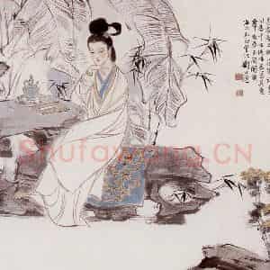 刘旦宅《蕉荫仕女》国画人物作品图片鉴赏