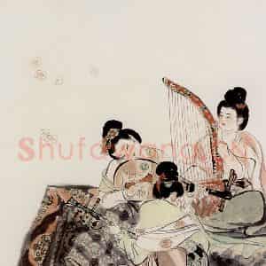 刘旦宅《唐人奏乐图》国画人物作品图片鉴赏