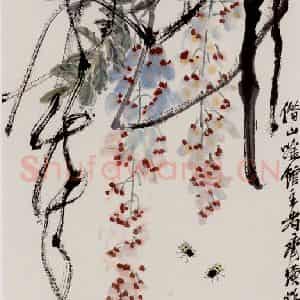 齐白石《紫藤蜜蜂》国画花鸟作品图片鉴赏