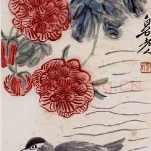 齐白石《芙蓉鸳鸯》国画花鸟作品图片鉴赏