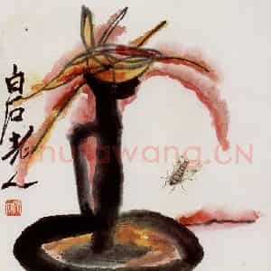 齐白石《灯台飞蛾》国画花鸟作品图片鉴赏