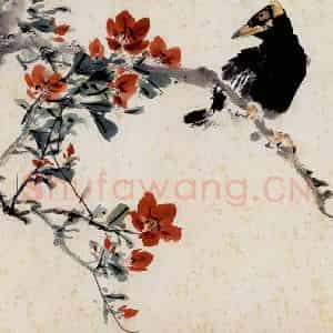 王雪涛《桃花八哥》国画花鸟作品图片鉴赏