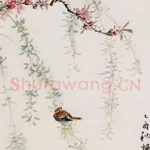 王雪涛《桃花麻雀》国画花鸟作品图片鉴赏
