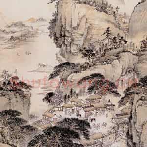 钱松岩《岩边野肆》国画综合作品图片鉴赏