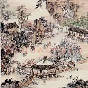 钱松岩《深山会友》国画山水作品图片鉴赏