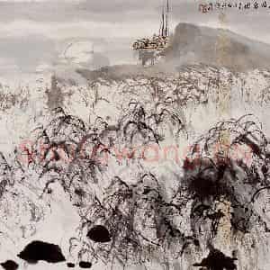 亚明《盲人诗意》国画山水作品图片鉴赏