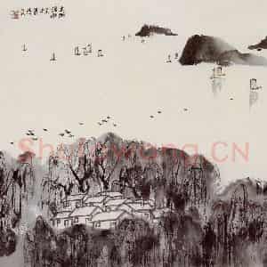 亚明《太湖渔歌》国画山水作品图片鉴赏