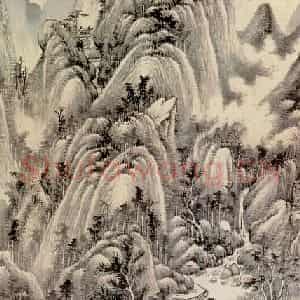张石园《王石谷笔意》国画山水作品图片鉴赏