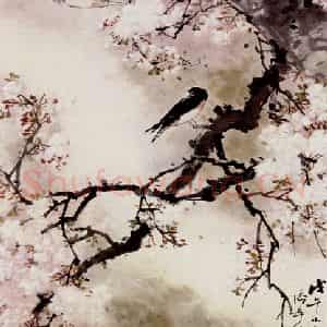 张辛稼《樱花燕子》国画花鸟作品图片鉴赏