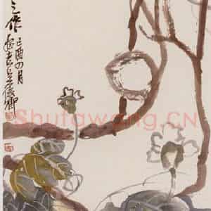 吴昌硕《葫芦葡萄》国画花鸟作品图片鉴赏