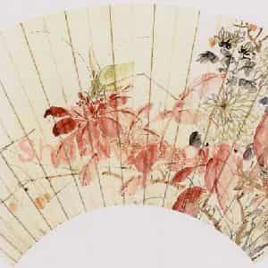 张大壮《菊花草丛》国画花鸟作品图片鉴赏