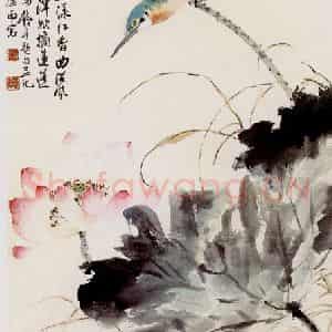 江寒汀·唐一商·符金寿《荷花翠鸟》国画花鸟作品图片鉴赏
