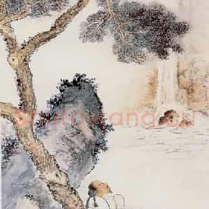 唐云·郑曼青·来楚生《松荫观瀑》国画综合作品图片鉴赏