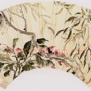 唐云《柳蝉花卉》国画花鸟作品图片鉴赏