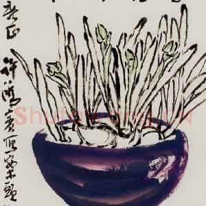 许鸿宾《我家水仙真怪哉》国画花鸟作品图片鉴赏