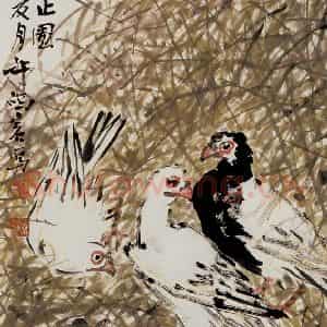 许鸿宾《芜园栖止图》国画花鸟作品图片鉴赏