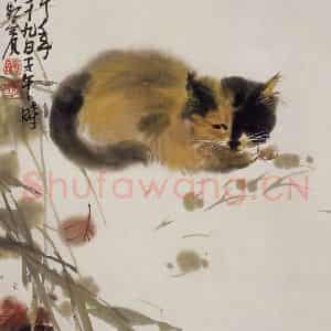 许鸿宾《睡猫》国画花鸟作品图片鉴赏