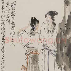 许鸿宾《双娟图》国画人物作品图片鉴赏