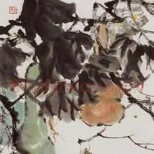 许鸿宾《为爱糊涂喜葫芦》国画花鸟作品图片鉴赏