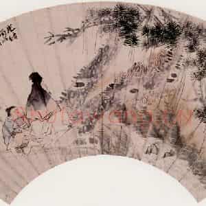 清代 任伯年《听松图扇页》国画人物作品图片鉴赏
