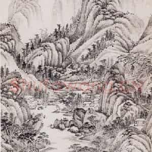 清代 王鉴《仿巨然山水图轴》国画山水作品图片鉴赏