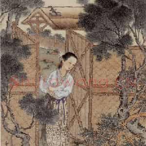 徐燕孙《柴门仕女》国画人物作品图片鉴赏