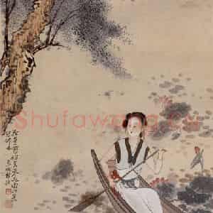 徐燕孙《荷塘仕女》国画人物作品图片鉴赏