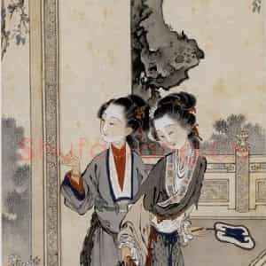 1941年 徐燕孙《执扇双美》国画人物作品图片鉴赏
