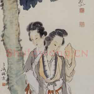 徐燕孙《梧桐仕女》国画人物作品图片鉴赏