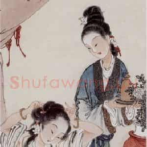 徐燕孙《桐阴梳妆》国画人物作品图片鉴赏