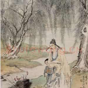 徐燕孙《爱莲图》国画人物作品图片鉴赏
