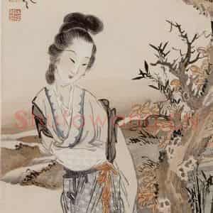 徐燕孙《翠衫仕女》国画人物作品图片鉴赏