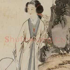 1937年 徐燕孙《执扇仕女》国画人物作品图片鉴赏