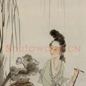 1937年 徐燕孙《荷塘倩影》国画人物作品图片鉴赏