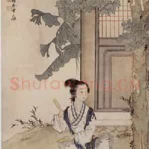 1939年 徐燕孙《槌衣女》国画人物作品图片鉴赏