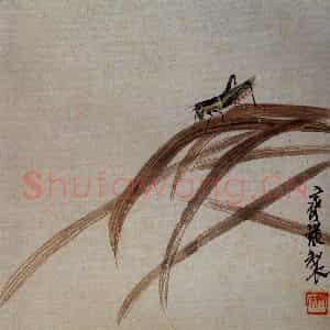 约1922年 齐白石《秋叶蚂蚱》国画花鸟作品图片鉴赏