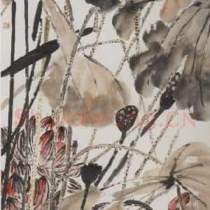 约20年代初期 齐白石《荷花莲蓬》国画花鸟作品图片鉴赏