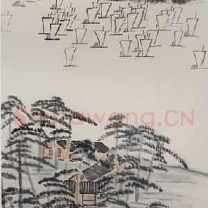 约1924年 齐白石《江上千帆图》国画山水作品图片鉴赏