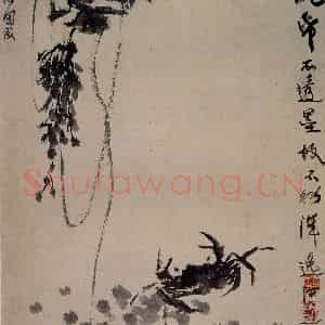 约1920年 齐白石《紫藤螃蟹》国画花鸟作品图片鉴赏