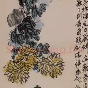 1927年 齐白石《菊花雏鸡》国画花鸟作品图片鉴赏