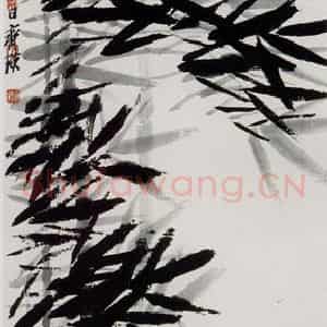 1927年 齐白石《风竹图》国画花鸟作品图片鉴赏