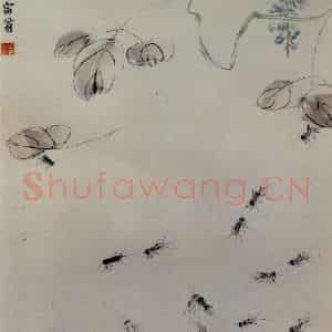 约1920年 齐白石《蟋蟀豆角》国画花鸟作品图片鉴赏