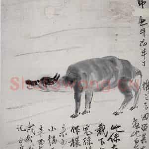 1921年 齐白石《水牛》国画花鸟作品图片鉴赏