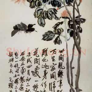 1922年 齐白石《牡丹双碟图》国画花鸟作品图片鉴赏