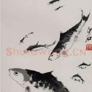 约40年代中期 齐白石《鱼戏图》国画花鸟作品图片鉴赏