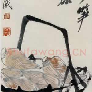 1945年 齐白石《筠篮新笋》国画花鸟作品图片鉴赏