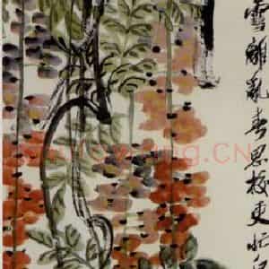 约40年代中期 齐白石《紫藤》国画花鸟作品图片鉴赏