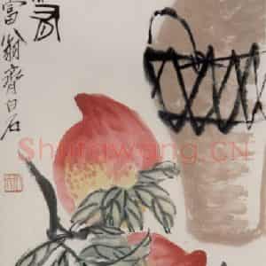 约40年代中期 齐白石《寿有酒有》国画花鸟作品图片鉴赏